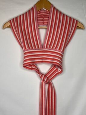 Striped Red and Pink Knit Tie-Front Women's Top